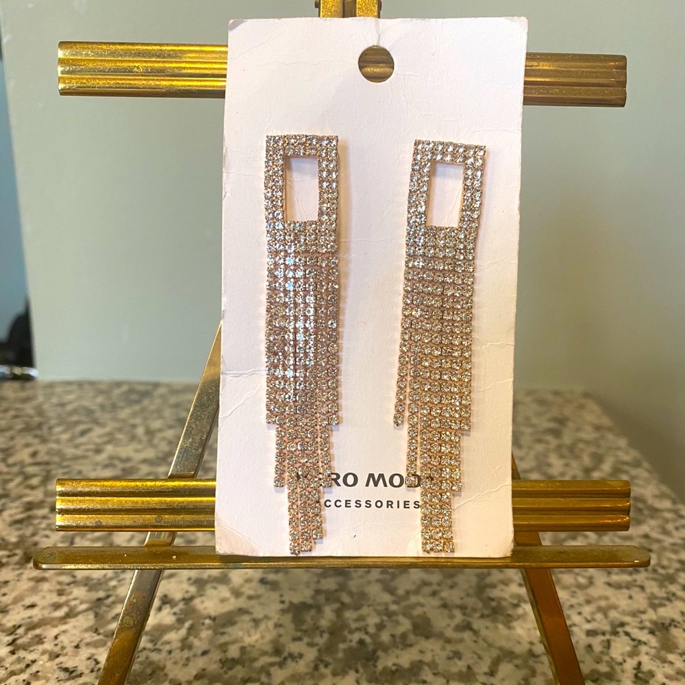 Square Rhinestone Chain Drop Earrings